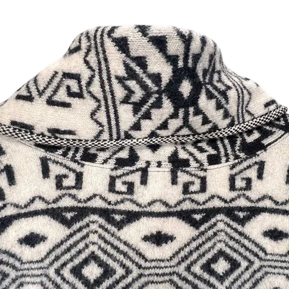 Veronica Beard Wool Sweater Jacket Shawl Collar Belt Aztec Tribal Jacquard Large - Picture 7 of 16